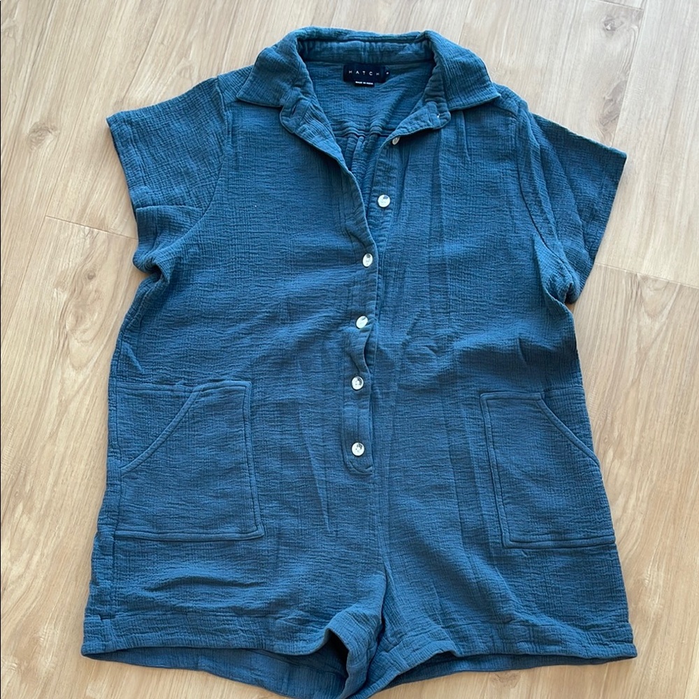 HATCH Blue Button-Up Romper